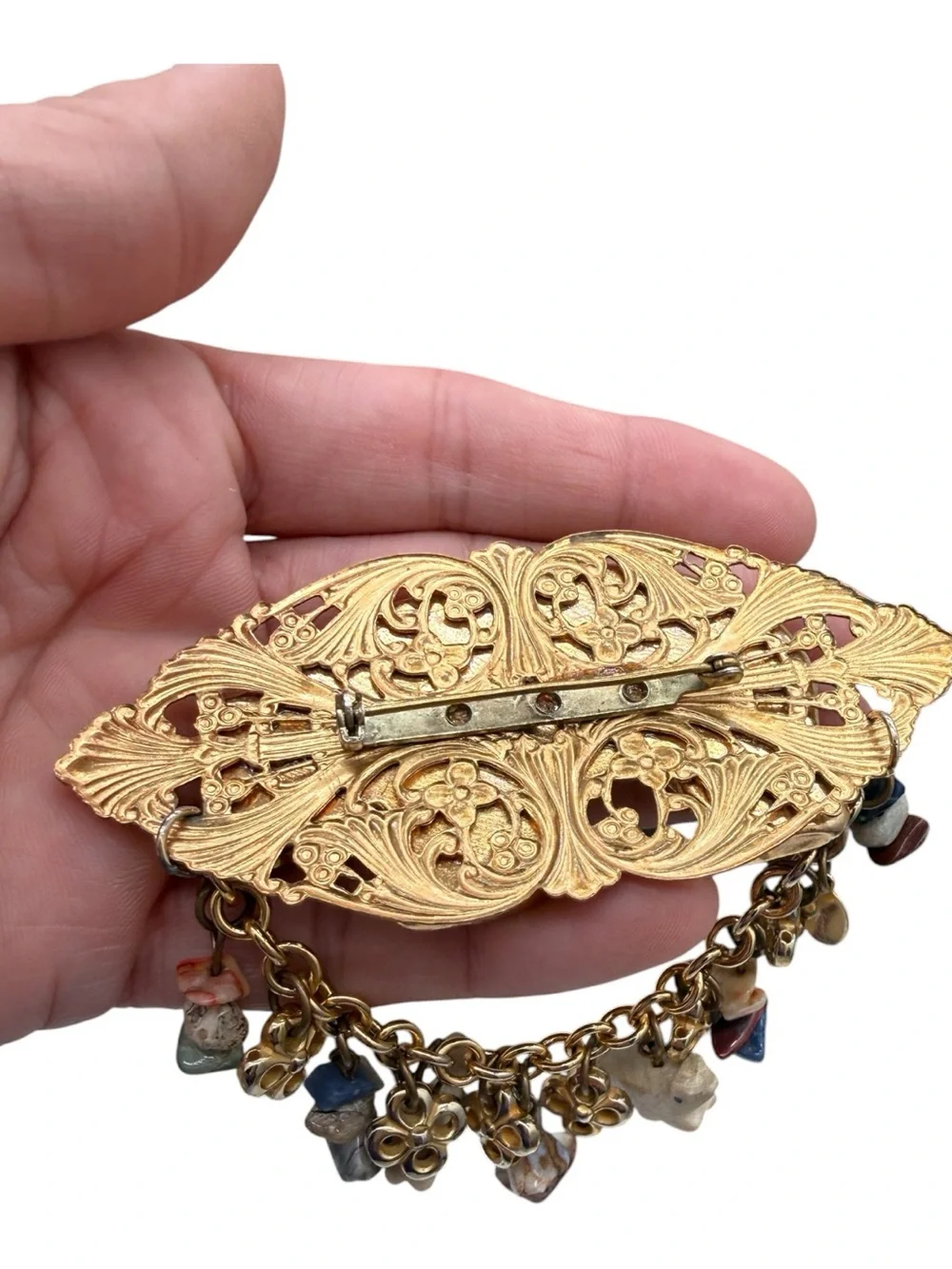 Vintage Roxsann Three Ladies Gold Bear Charm Brooch with Stone Animal Accents